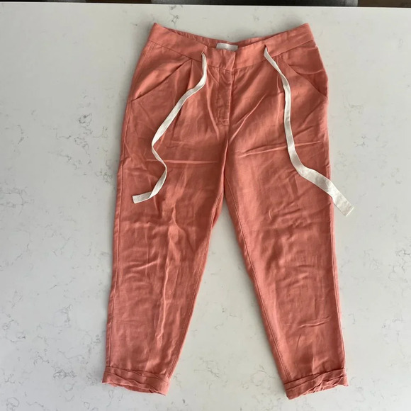 Aritzia Wilfred Allegra Button Close Linen Lyocell Casual Pants Salmon Sz 4 - Picture 4 of 13
